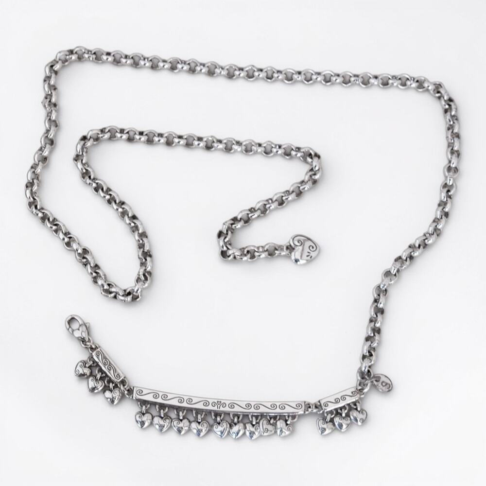 Brighton Rare Retired Skinny Chain Belt Dangling Hearts Silver Small 28 Inches